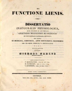 De functione lienis : dissertatio inauguralis physiologica ...