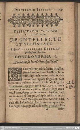 Disputatio Septima Et Ultima. De Intellectu Et Voluntate