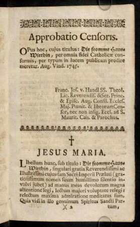 2r-2v, Approbatio Censoris; Jesus Maria