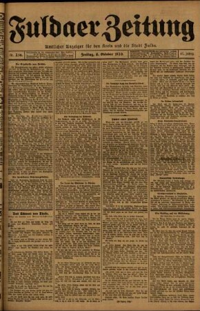 Erste Ausgabe vom Freitag, den 08. Oktober 1920.