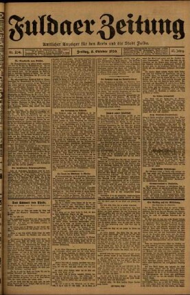 Erste Ausgabe vom Freitag, den 08. Oktober 1920.