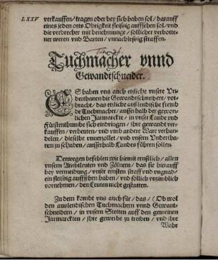 Tuchmacher unnd Gewandtschneider