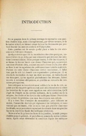 Les métèques athéniens : étude sur la condition légale, la situation morale et le rôle social et économique des étrangers domiciliés a Athènes