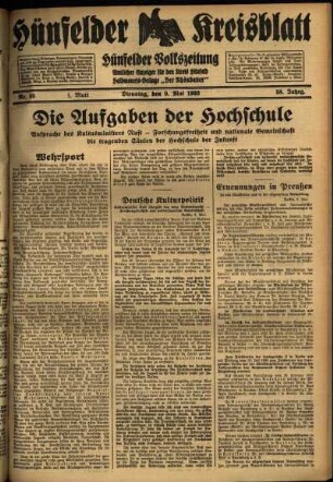 Erste Ausgabe vom Dienstag, den 09. Mai 1933.