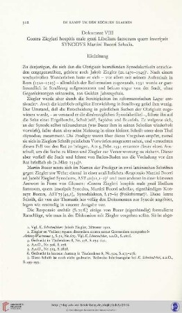 Dokument VIII - Contra Ziegelri hospitis male garti Libellum famosum quem inscripsit SYNODUVS Martini Buceri Scholia