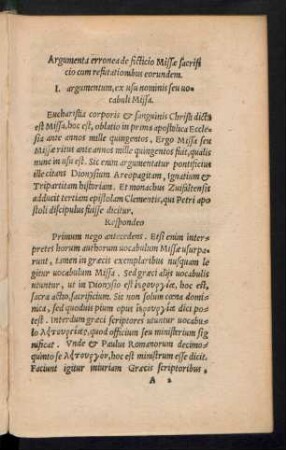 Argumenta erronea de ficticio Missae sacrificio cum refutationibus eorundem.