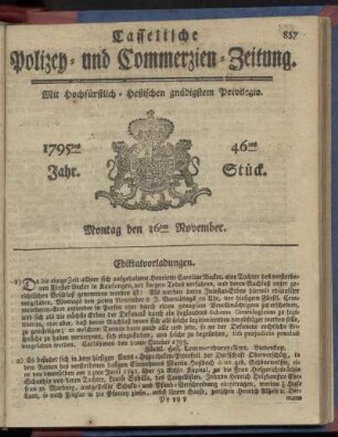 46tes Stueck, Montag den 16ten November 1795