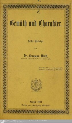 Gemüth und Charakter : sechs Vorträge