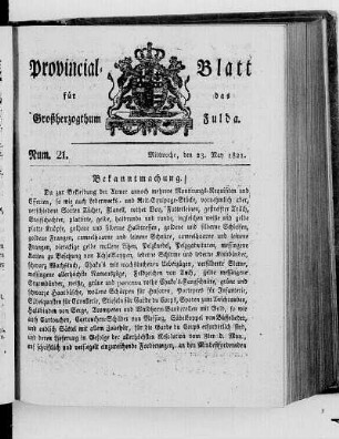 Num. 21, Ausgabe vom 23. Mai 1821
