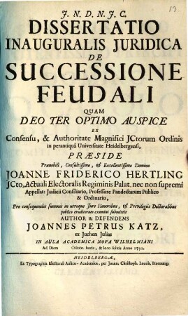 Diss. inaug. iur. de successione feudali