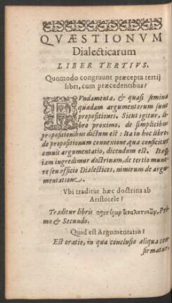 Quaestionum Dialecticarum Liber Tertius.