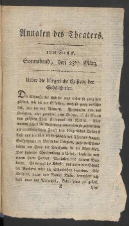 10tes Stück. Sonnabend, den 23ten März