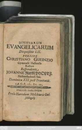 Divitiarum Evangelicarum Disquisitio LII.