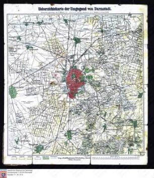 . Karte von Darmstadt und seiner näheren Umgebung (Heberer/Welzbacher): Übersichtskarte der Umgebung von Darmstadt