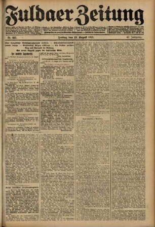 Ausgabe vom Freitag, den 13. August 1915.