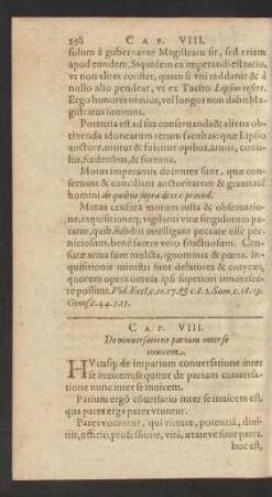 Cap. VIII. De conversatione parium inter se invicem.