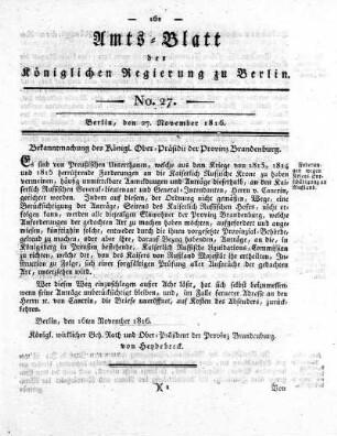 No 27, 27. November 1816