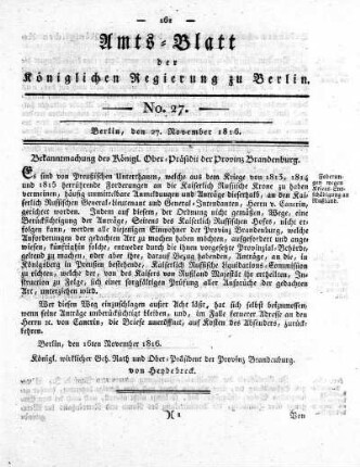 No 27, 27. November 1816
