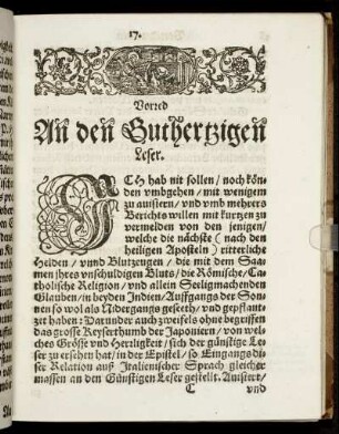 Vorred An den Guthertzigen Leser.