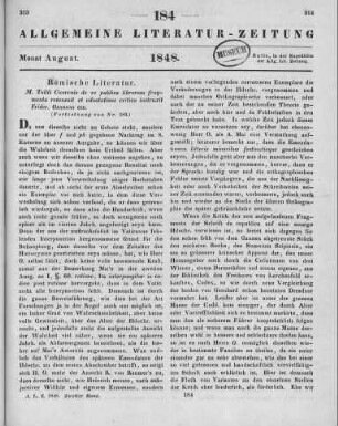 Cicero, M. T.: De Re Publica. Librorum Fragmenta. Recensuit et adnotatione critica instruxit F. Osannus. Göttingen: Dieterich 1847 (Fortsetzung von Nr. 183)