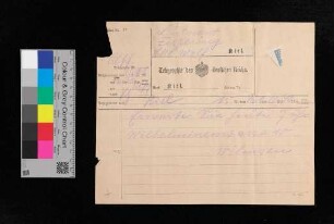 Telegramm an Leutnant Vissering von Wilmsen