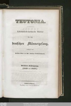 3.1848/49: Teutonia : literarisch-kritische Blätter für den deutschen Männergesang
