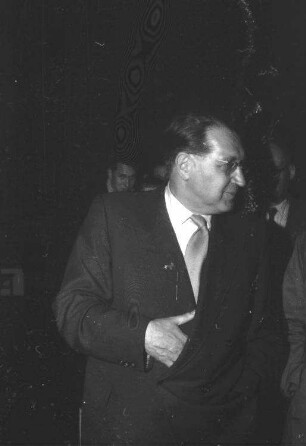 Freiburg: Stadthalle; FDP-Wahlkundgebung; Thomas Dehler im Gespräch