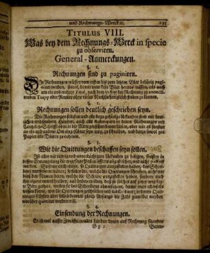 Titulus VIII. Was bey dem Rechnungs-Werck in specie zu observiren