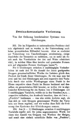 Zweiundzwanzigste Vorlesung. Von der Ordnung beschränkter Systeme von Gleichungen.