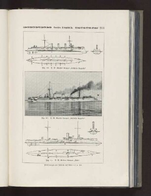 Fig. 309 S. M. Großer Kreuzer "Kaiserin Augusta" Fig. 310 S. M. Großer Kreuzer "Kaiserin Augusta" Fig. 311 S. M: Kleiner Kreuzer "Hela"