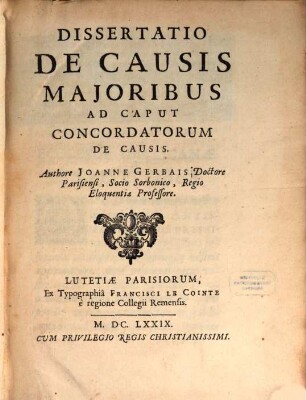 Dissertatio de causis maioribus ad caput Concordatorum de causis