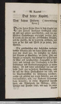 Das dritte Kapitel. Von kalten Fiebern. (intermitting fever)