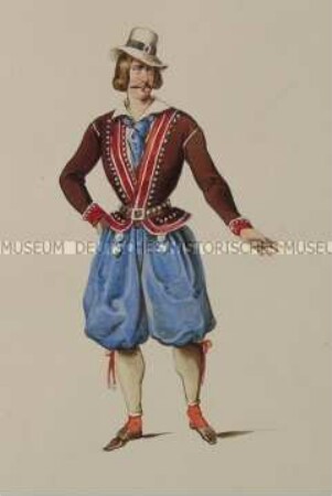 Mann in blauer Pluderhose mit brauner Jacke - Tafel aus Franceschini/Kostümbilder (Kassette 1)