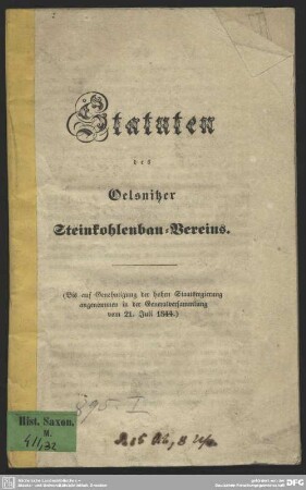 Statuten des Oelsnitzer Steinkohlenbau-Vereins