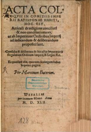 Acta Colloquii in Comitiis Imperii Ratisbonae habiti