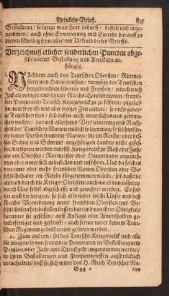 Verzeichnuß etlicher sonderlichen Puncten obgeschriebener Bestallung und Artickuln anhängig.
