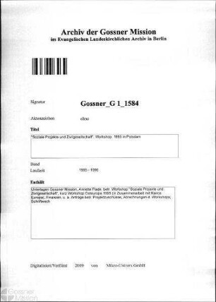 "Soziale Projekte und Zivilgesellschaft". Workshop 1995 in Potsdam