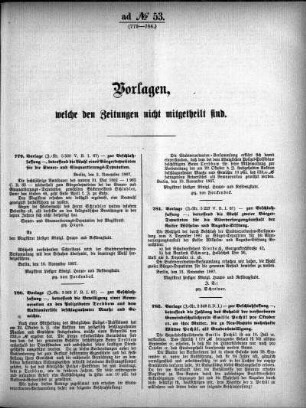 Anlage: ad No.53. (779-784.), Vorlagen, welche den Zeitungen nicht mitgeteilt sind