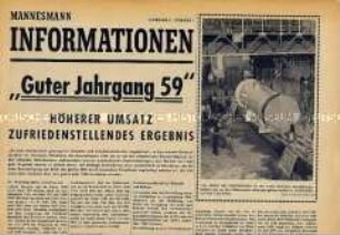Werkszeitung "Mannesmann Informationen" zur Jahresbilanz 1959 - Sachkonvolut