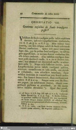 Observatio VIII. Quatenus vasallus de feudo transigere possit