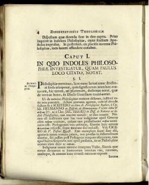 Caput I. In Quo Indoles Philosophiae Investigatur, Quam Paulus Loco Citato, Notat.