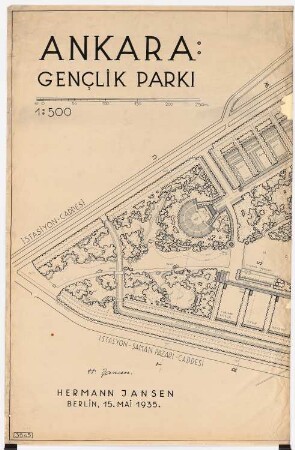 Gesamtbebauungsplan Ankara Teilbebauungsplan Jugendpark: Grundriss 1:500, letztgültige Fassung, in 2 Teilen (Inv.Nr. 22884 und 22885)