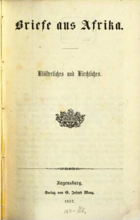 Briefe aus Afrika : klösterl. u. kirchl.