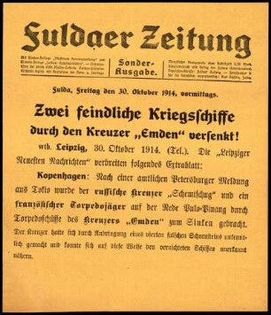 Erste Ausgabe vom Freitag, den 30. Oktober 1914.