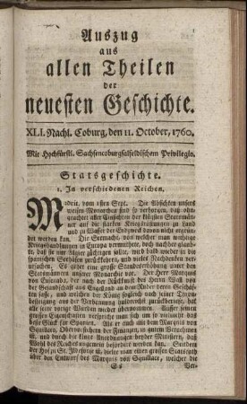 XLI. Nachl. Coburg, den 11. October. 1760.