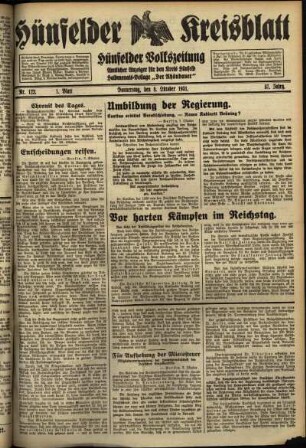 Erste Ausgabe vom Donnerstag, den 08. Oktober 1931.