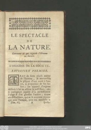 L'Origine De La Societe. Entretien Premier.