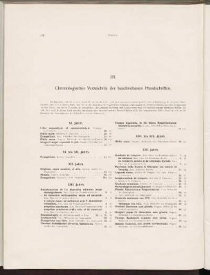 III. Chronologisches Verzeichnis der beschriebenen Handschriften.