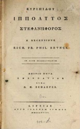 Hippolytos stephanēphoros : In usum praelectionum