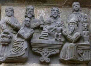 Frankreich. Bretagne. Finistere. Guimiliau. Enclos paroissial. Umfriedeter Pfarrhof. Calvaire. 1581 bis 1588. Umfasst mehr als 200 Figuren